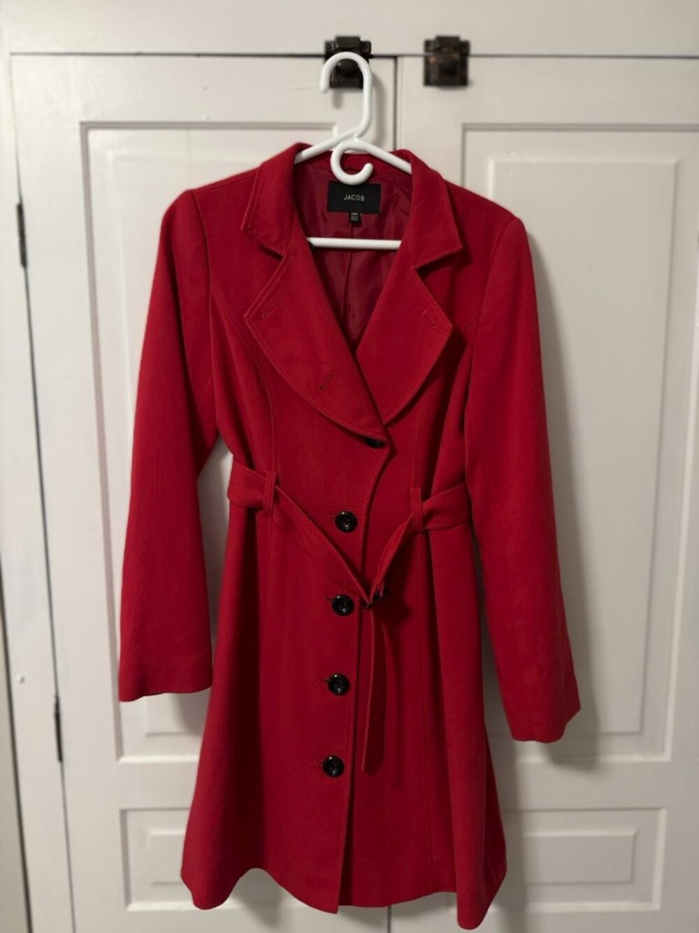 JACOB Red Belted Car Coat - Size M